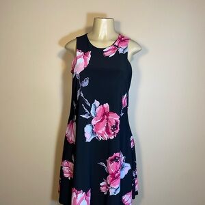 Anne Klein Black Dress with Pink Floral Pattern